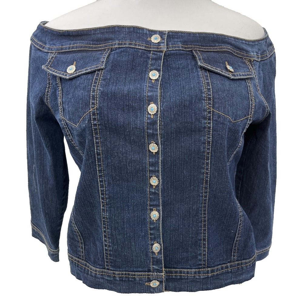 Vintage Collection Boho Denim Top Women's M Off the Shoulder Western Buttons